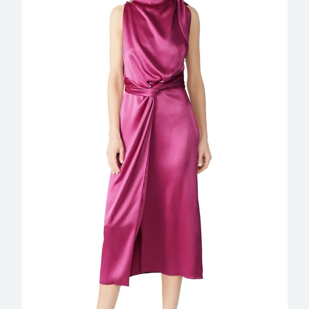 Nanushka Kalila Tie Shoulder Satin Midi Dress Size Small